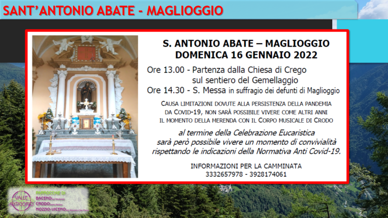 Domenica 16 gennaio – Sant’Antonio Abate a Maglioggio