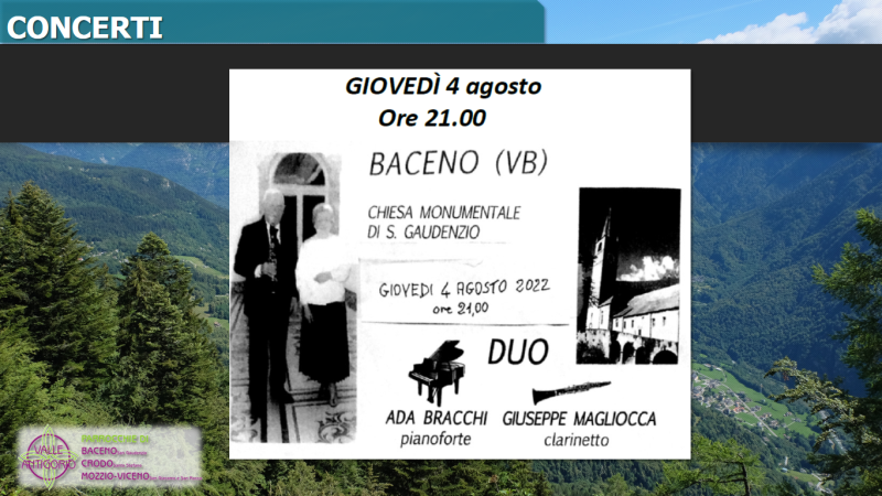 Giovedì 4 agosto – Concerto Duo Ada Bracchi e Giuseppe Magliocca – Baceno