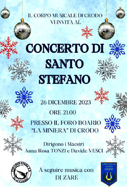 Martedì 26 dicembre 2023 – Concerto Santo Stefano – Banda Crodo – Foro Boario Crodo